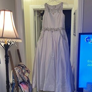Tiffany Designs White Dress with Silver Embellishments